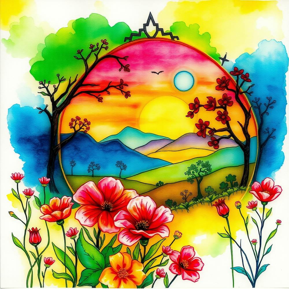 Sunset With Flowers 1