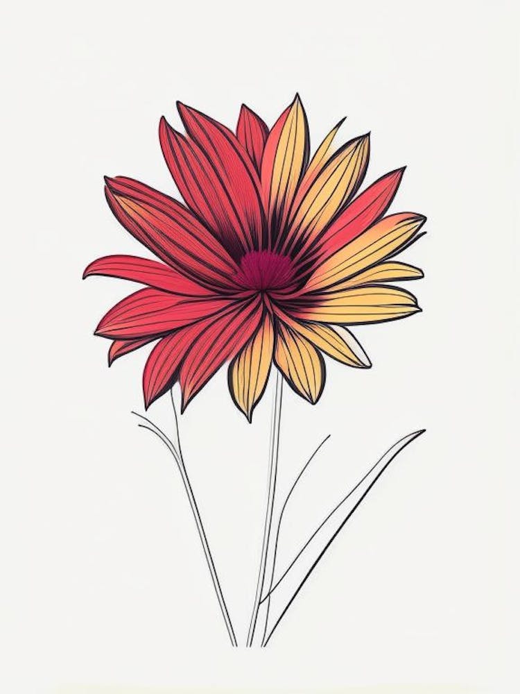 Gazania Floral Minimal Line Drawing 1 Flower