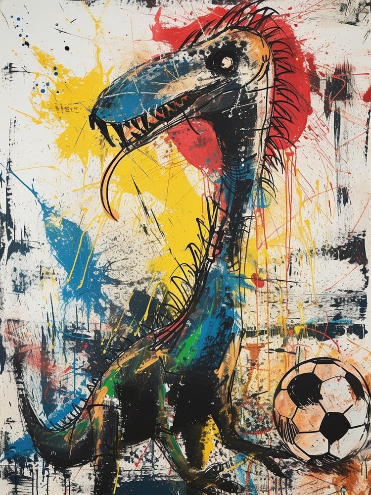 Dinosaur Playing Football Paint Splash Scribble 3