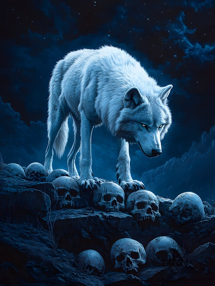 White Wolf Stepping Across Skulls 4