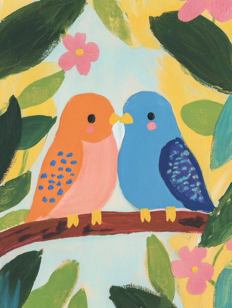 Love Birds Gouache Painting