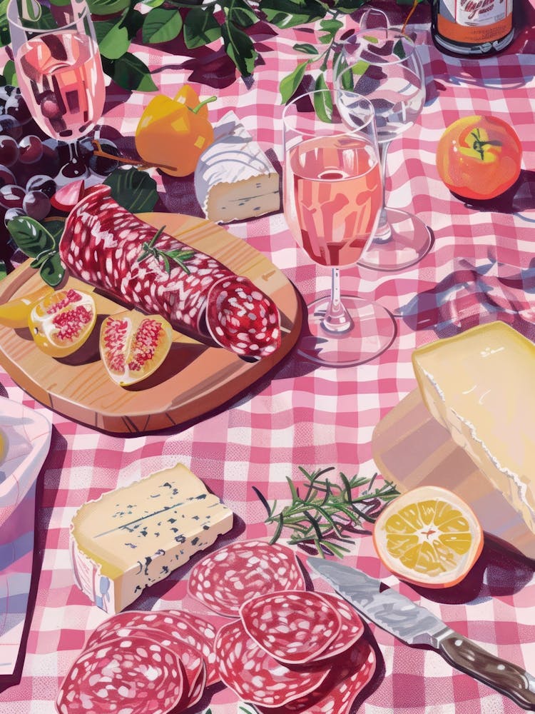 Pink Breakfast Food Cheese And Charcuterie Board 1