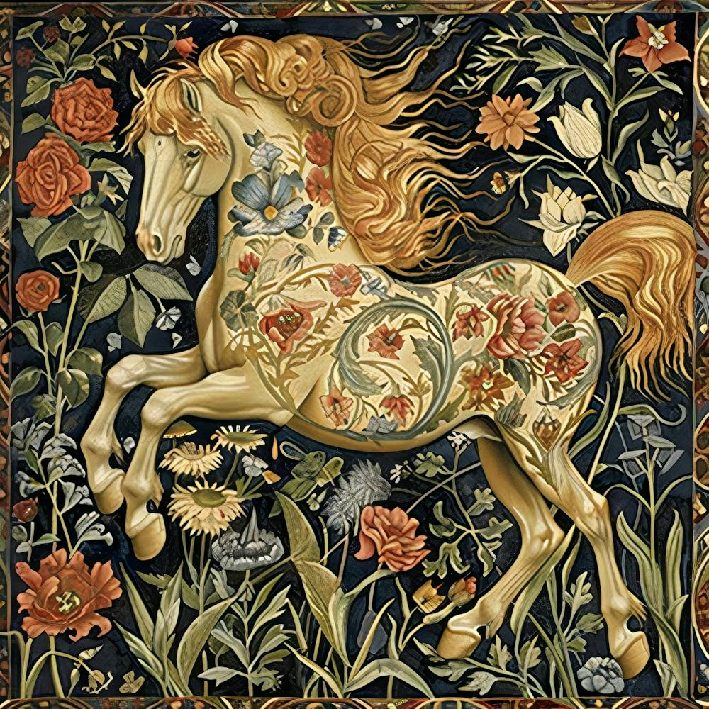 Beautiful Horse Vintage Patchwork Style William Morris Inspired
