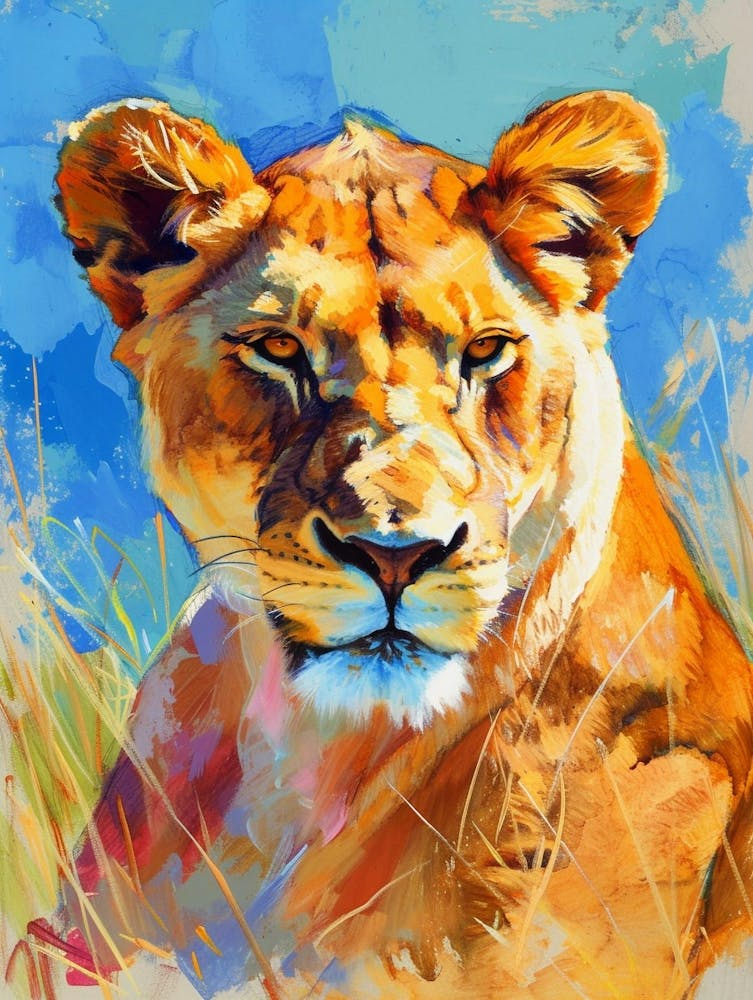 Masai Lion Lioness On The Prowl Fauvist Painting 1