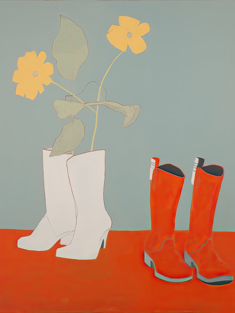 A Painting Of Cowboy Boots With Yellow Flowers, Pop Art Style 6