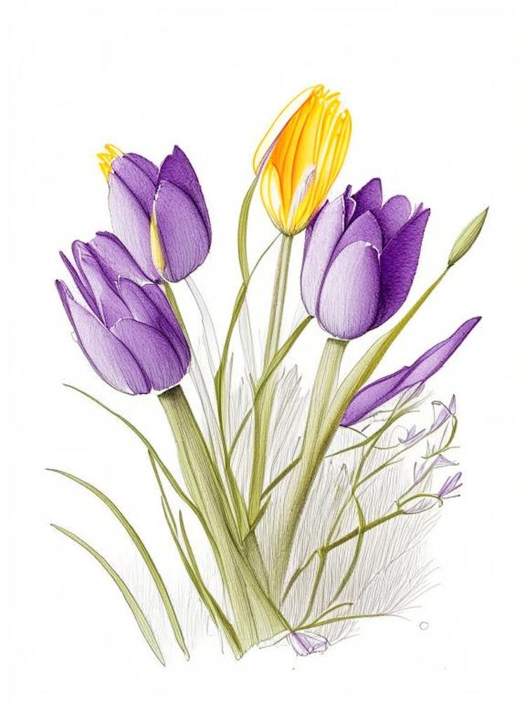 Crocus Floral Quentin Blake Inspired Illustration 2 Flower
