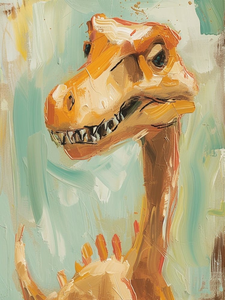 Mustard & Teal Dinosaur Painting