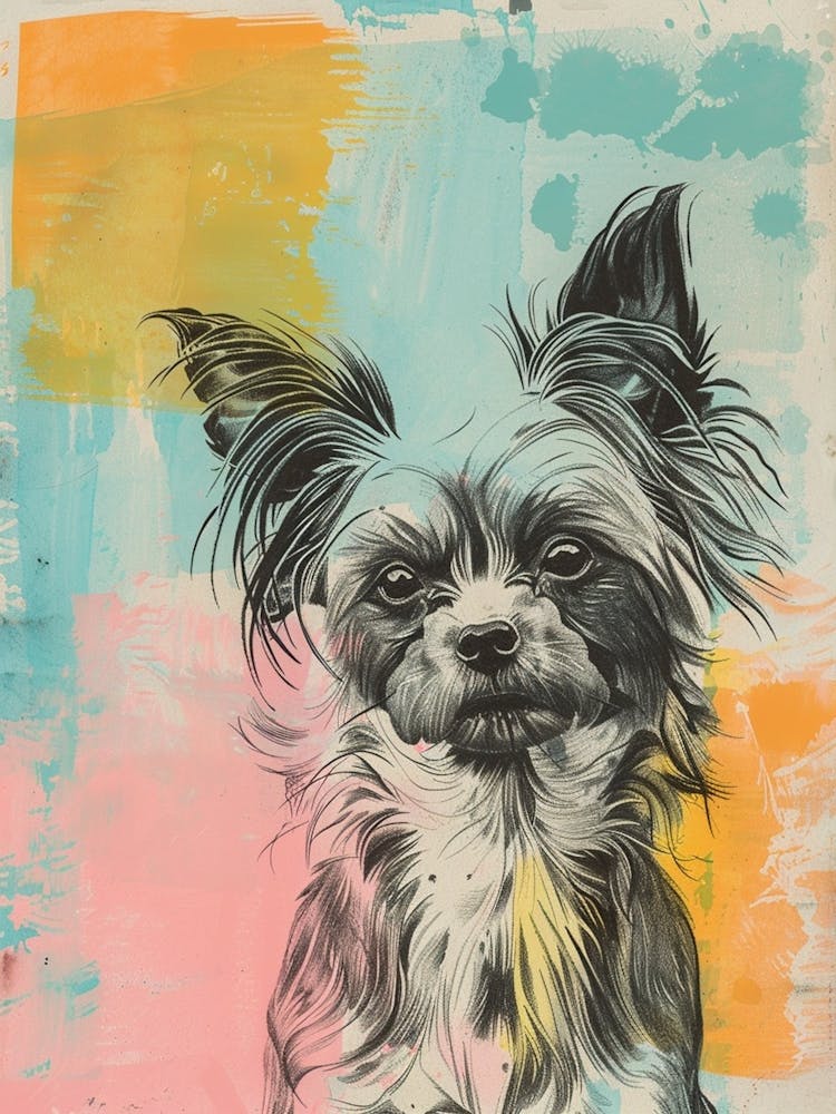 Chinese Crested Dog Pastel Line Watercolour Illustration  3
