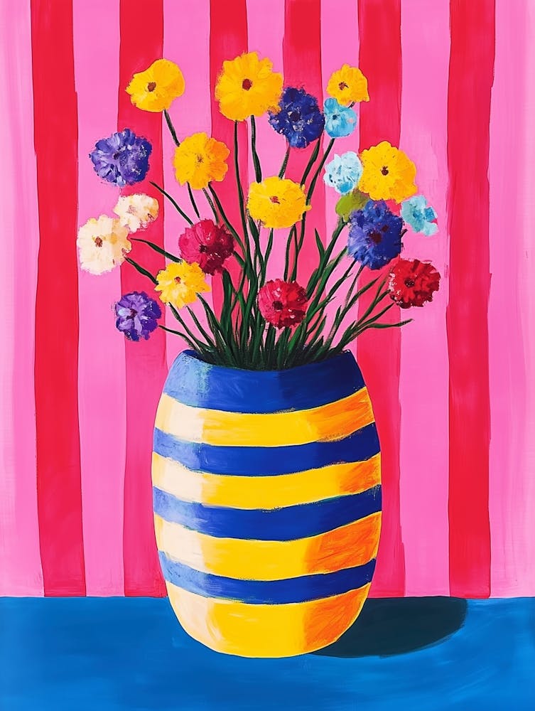 Streifen Vase mit Blumenstrauß