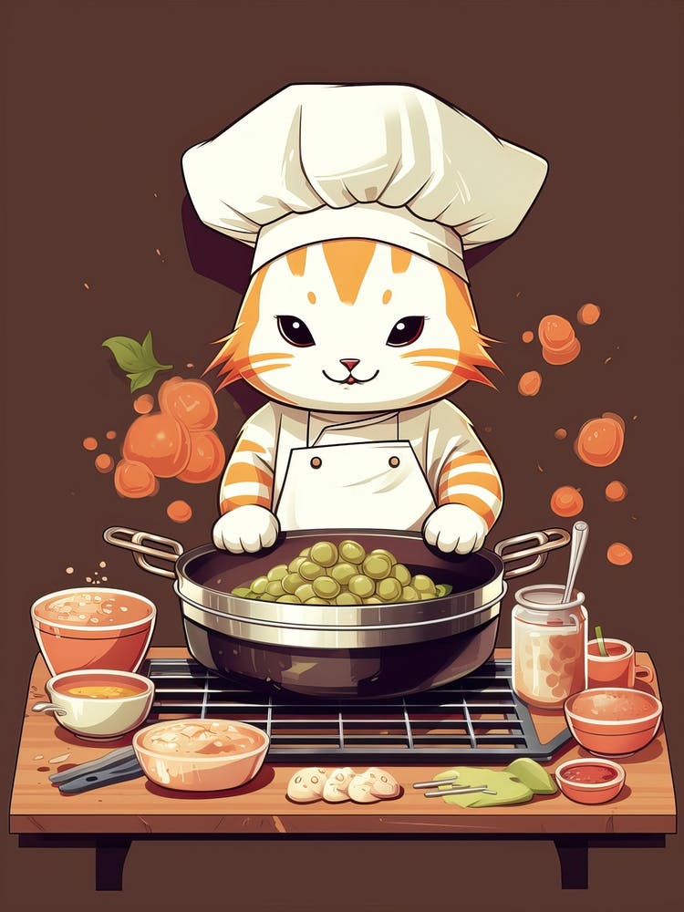 Kawaii Cat Drawings Cooking 8