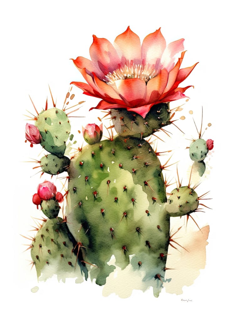 Melocactus Cactus Watercolour Drawing 4