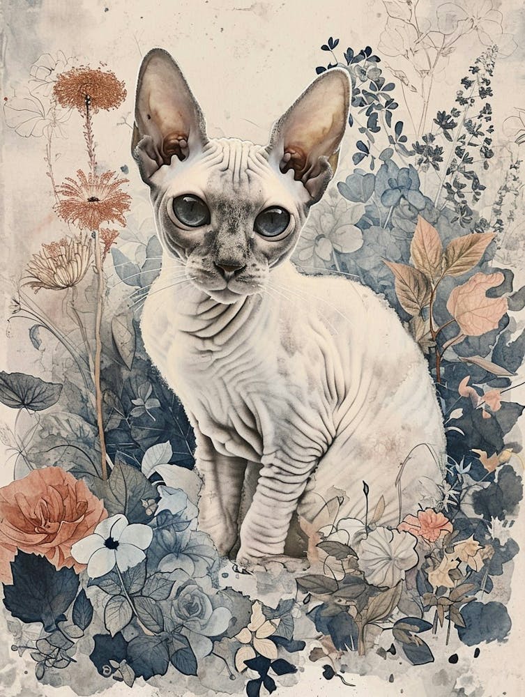 Devon Rex Cat Japanese Illustration 3