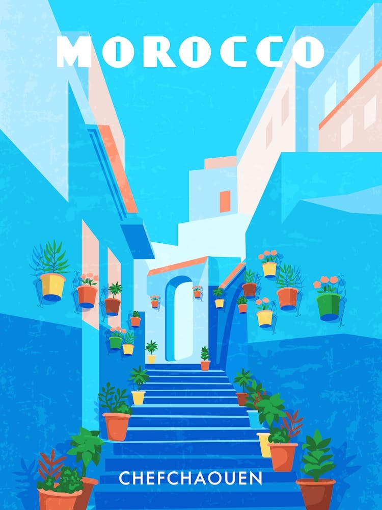 Marokko, Chefchaouen — Retro Reise minimalistisches Poster
