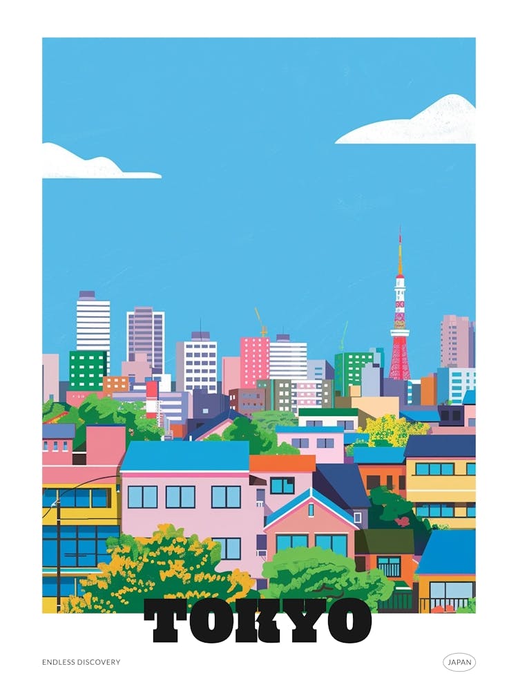 Tokyo Japan 4 Colourful Travel Poster