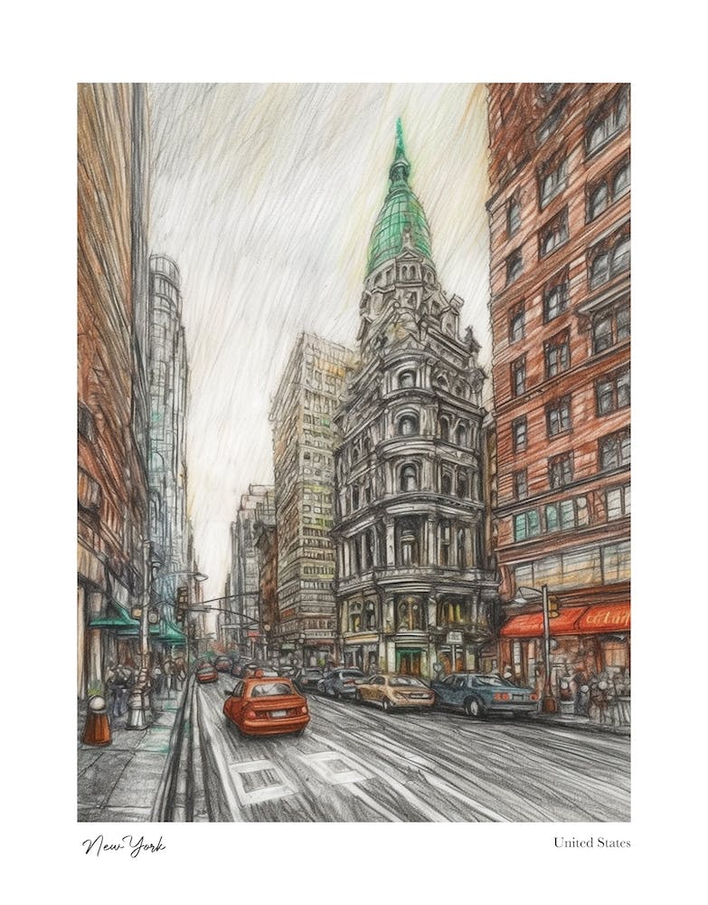 New York United States Zeichenstift-Stil 1 Reiseposter