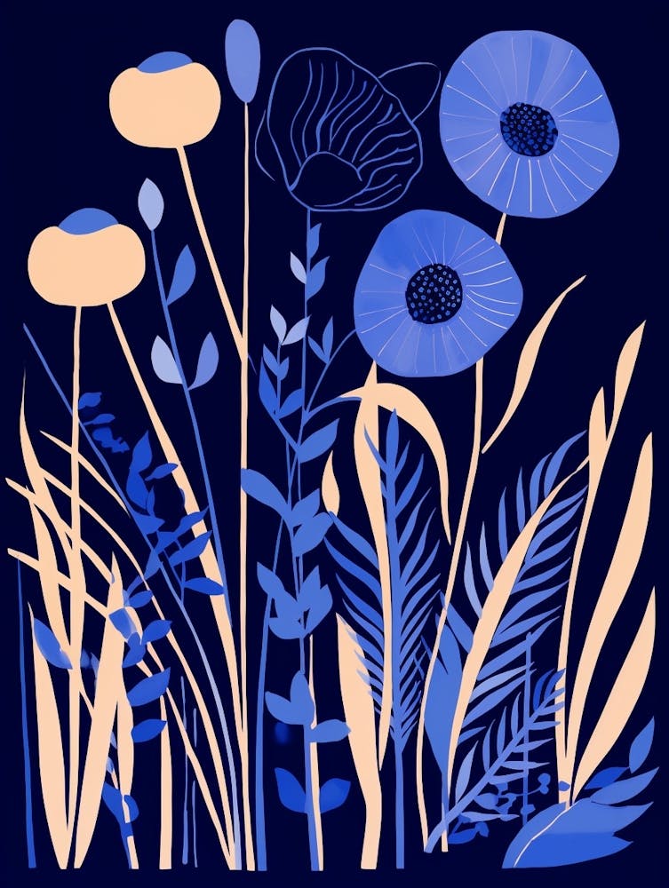 Blue Flower Illustration Fountain Grass 2