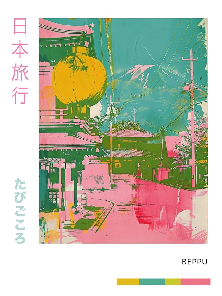 Beppu Japan Retro Duotone Silkscreen Poster 2