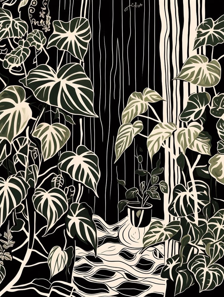 B&W Plant Illustration Golden Pothos
