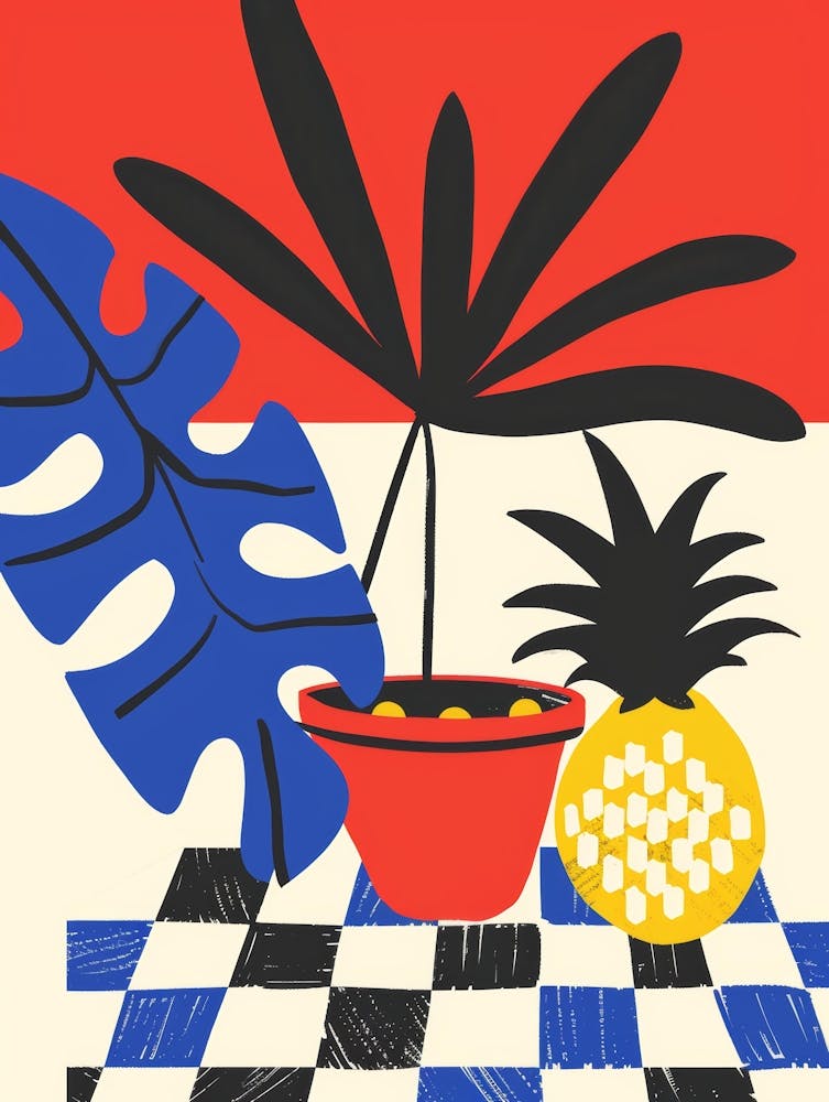 Ananas auf einem karierten Tisch