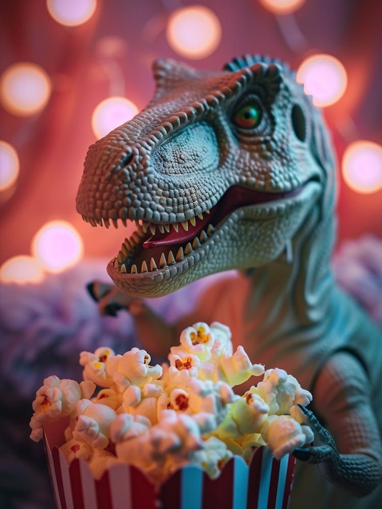Pastel Toy Dinosaur Eating Popcorn 2