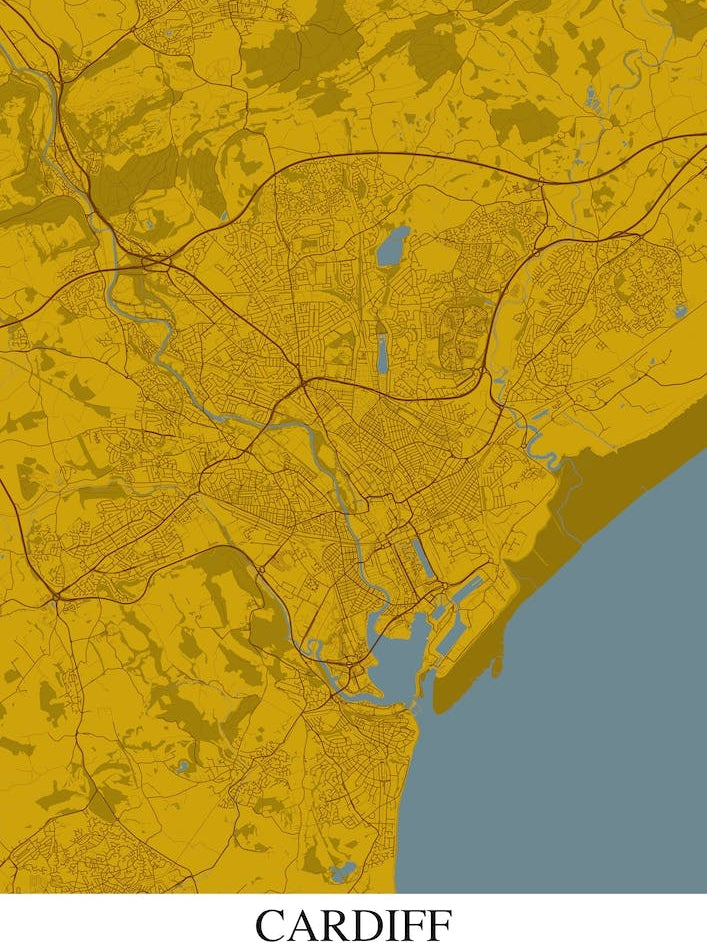 Cardiff Yellow Blue Map