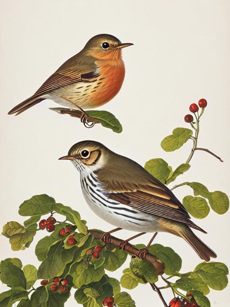 Hermit Thrush James Audubon Vintage Style Bird