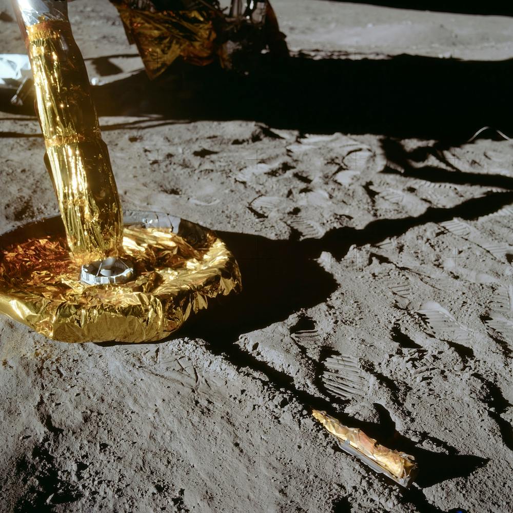 A Close Up View Of A Footpad Of The Apollo 11 Lunar Module As It Rested On The Surface Of The Moon