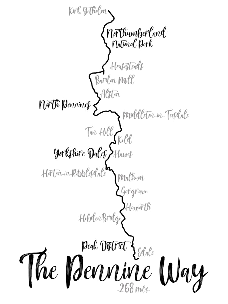 The Pennine Way Route Print | Long Distance Hiking Route Print | UK Hiking Print