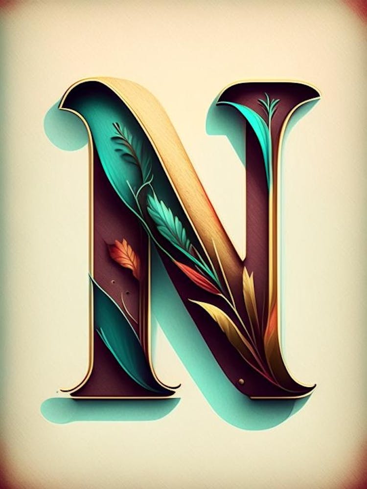 N, Letter, Alphabet Retro Drawing 1