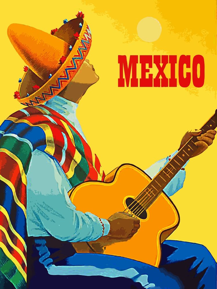 Mexico, Guitar Man With Sombrero