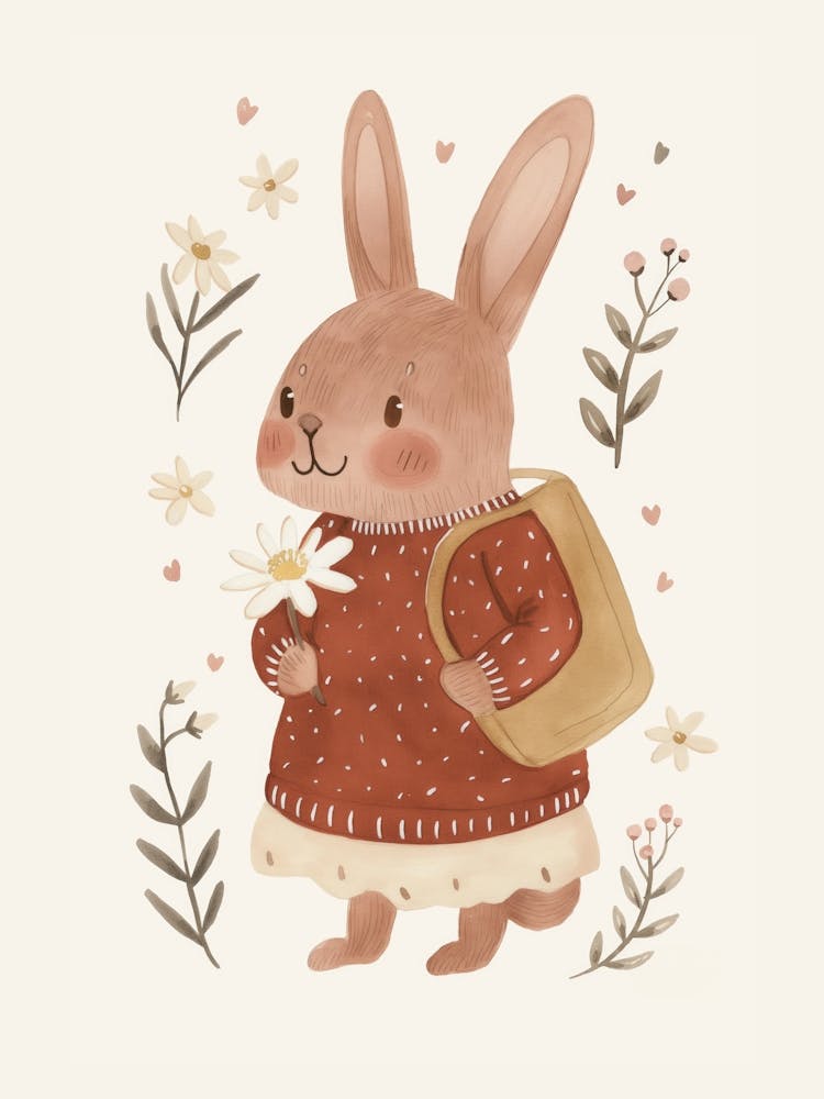 Bunny With Flowers, Nursery Wall Art for Kids