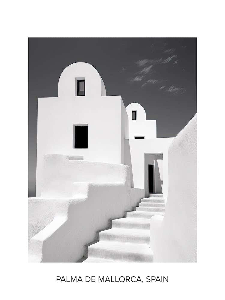 Poster Of Santorini, Greece, Photography In Black And White 2