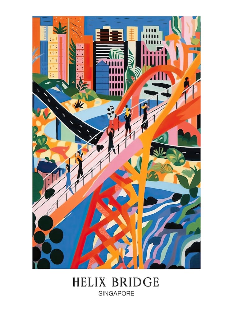 Helix Bridge Singapore Colourful 4 Travel Poster