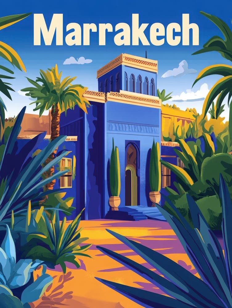 Aihrgdesign A Retro Travel Poster For Marrakech Featuring The 48bffbef 4c1c 40d4 9c1b 1397f0abbd5b 1