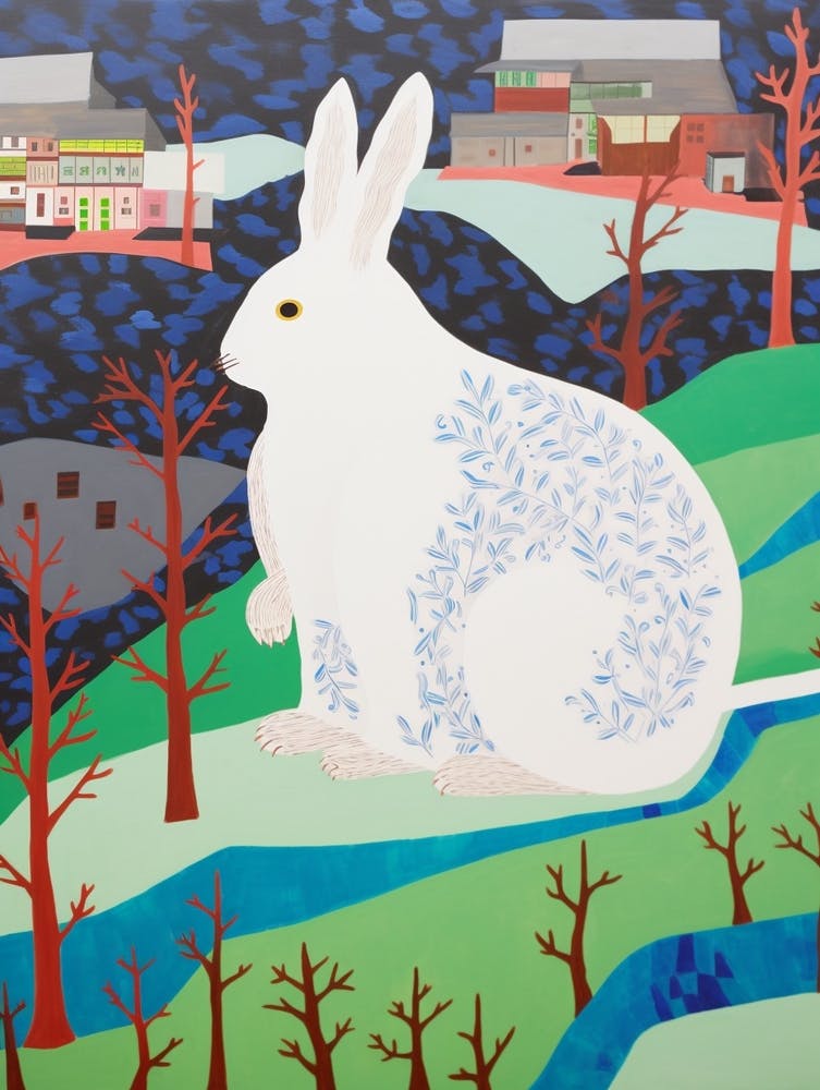 Maximalist Animal Painting Arctic Hare 1