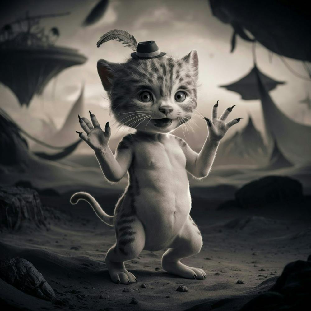 A Whimsical And Imaginative Digital Art Piece Featuring A Creature With A Humanoid Body And A Feline Head 1