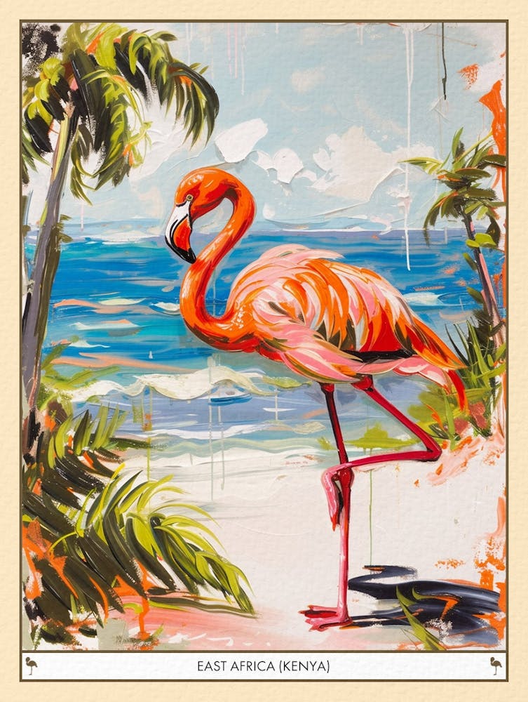 Greater Flamingo East Africa Kenya Tropical Illustration 2 Poster
