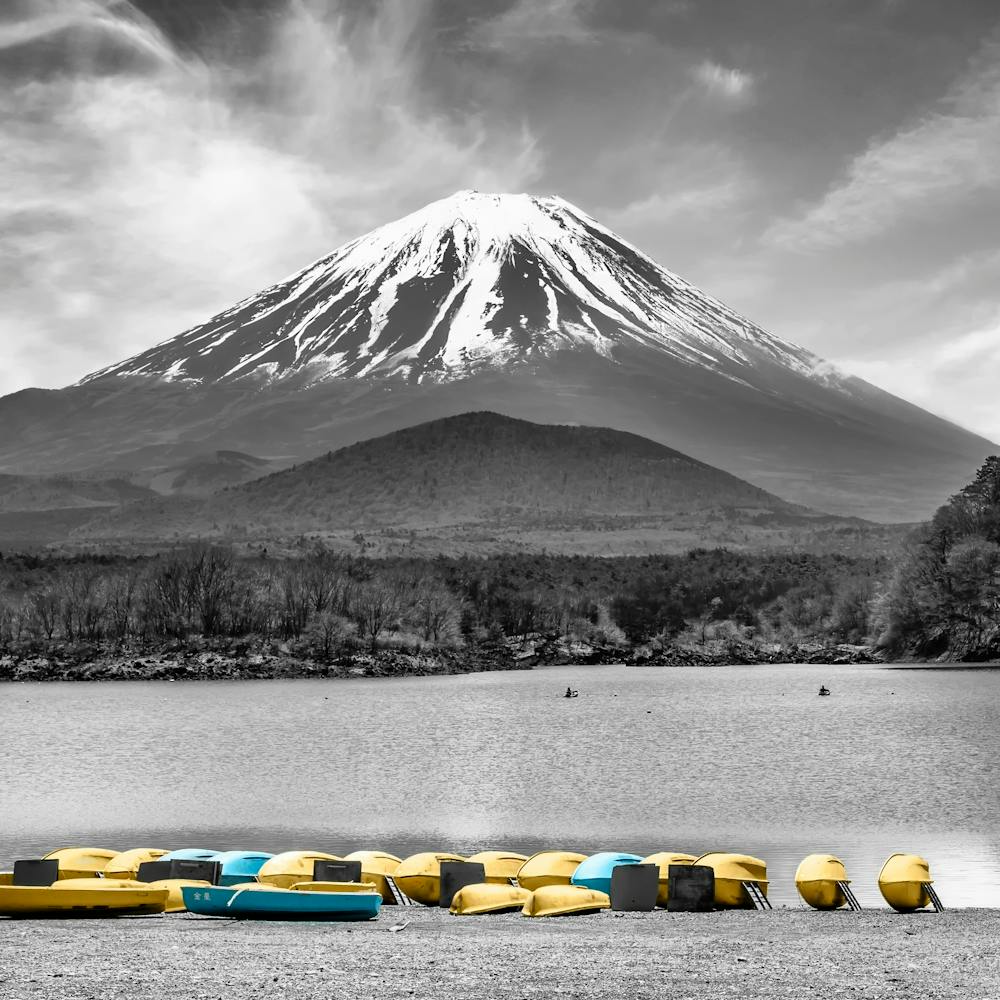 Lake Shoji With Majestic Mount Fuji In Colorkey