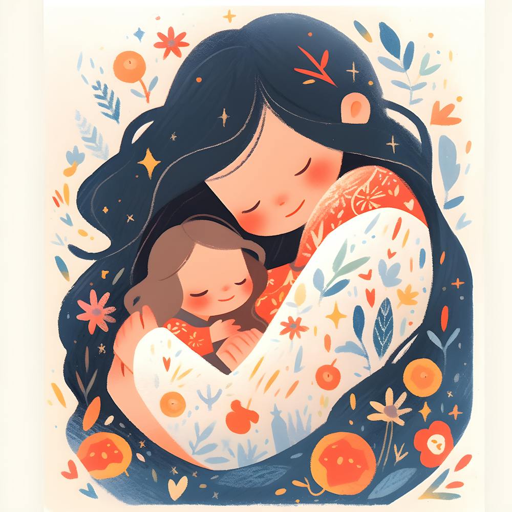 Peaceful Mama And Baby Illustration – Baby Room Wall Decor