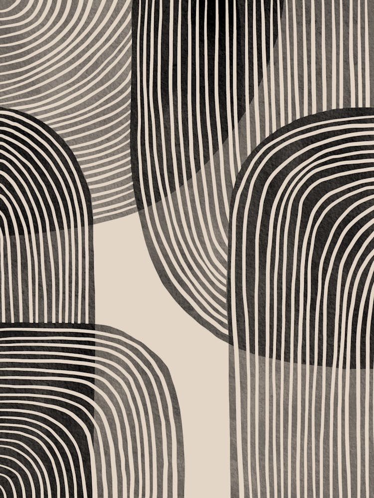 Beige Black Abstract Wavy Lines