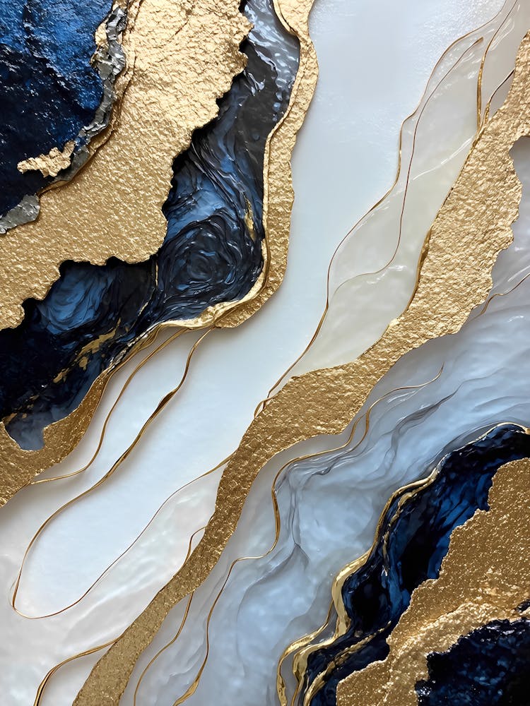 Gold And Blue Abstract Painting