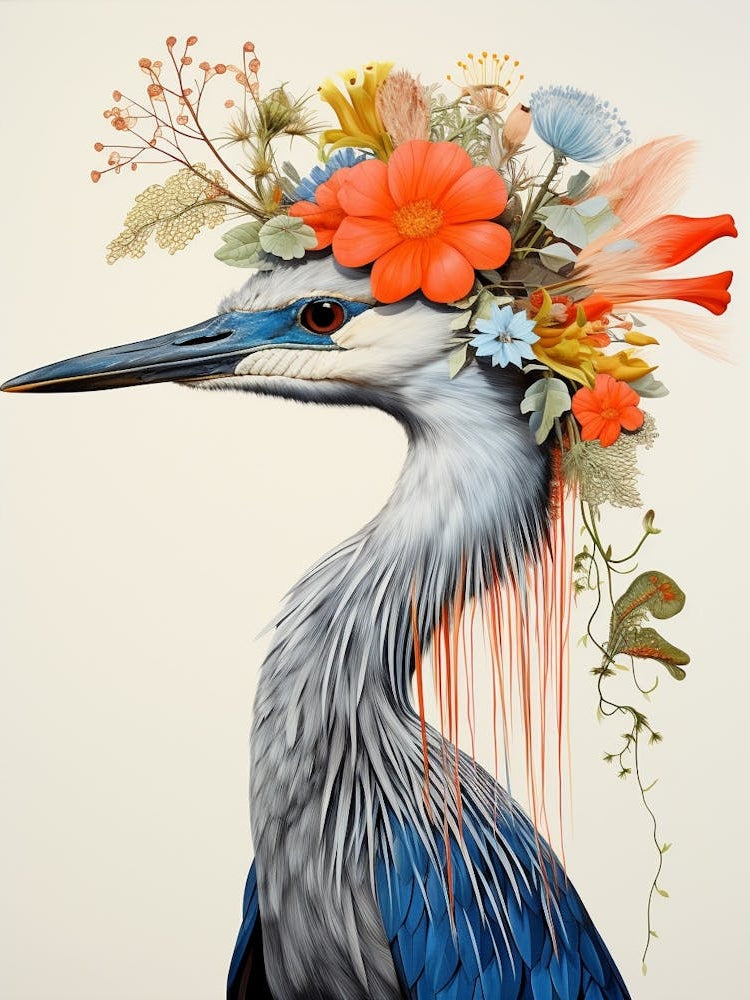 Bird With A Flower Crown Great Blue Heron 3