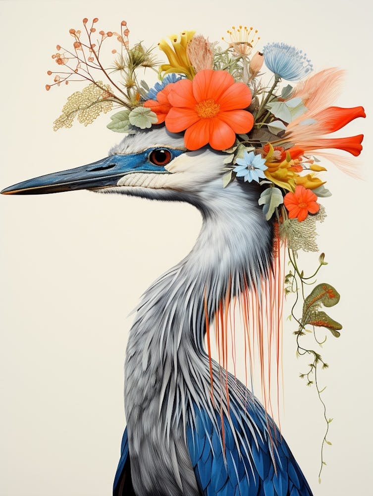 Bird With A Flower Crown Great Blue Heron 3