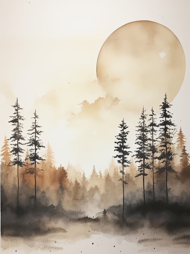 Watercolour Painting Of Bialowieza Forest   Poland And Belarus0