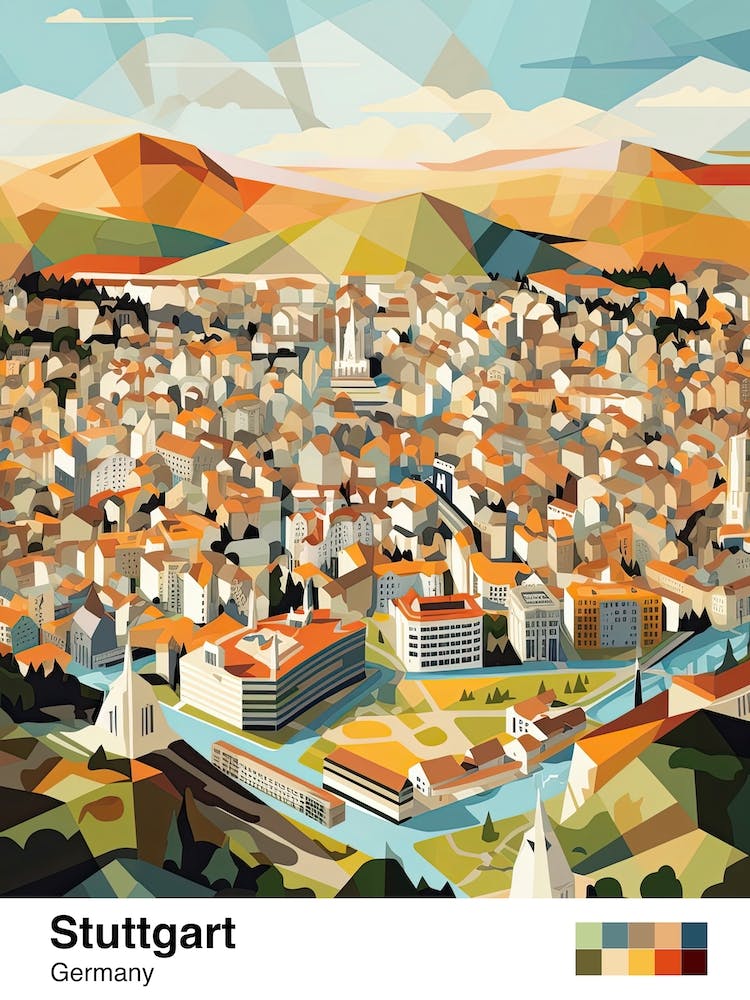 Stuttgart, Germany, Geometric Illustration 2 Poster