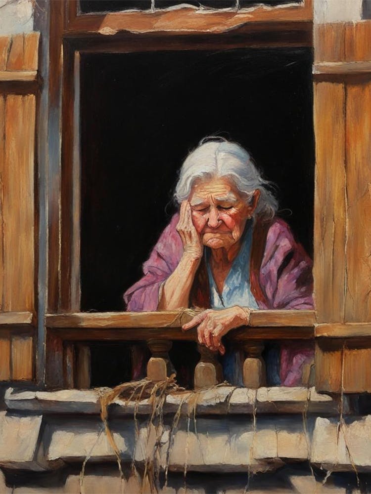Old Woman Looking Out The Window