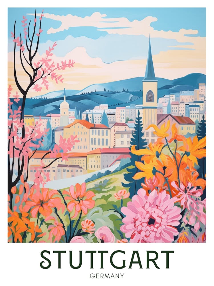 Stuttgart, Germany Maximalist Travel Poster Vibrant Colour