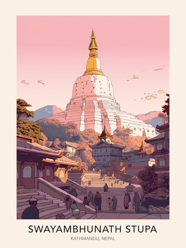Swayambhunath Stupa Kathmandu Nepal Travel Poster