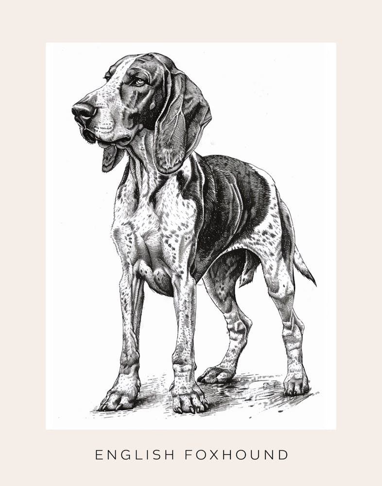 English Foxhound Dog Line Sketch 3 Poster