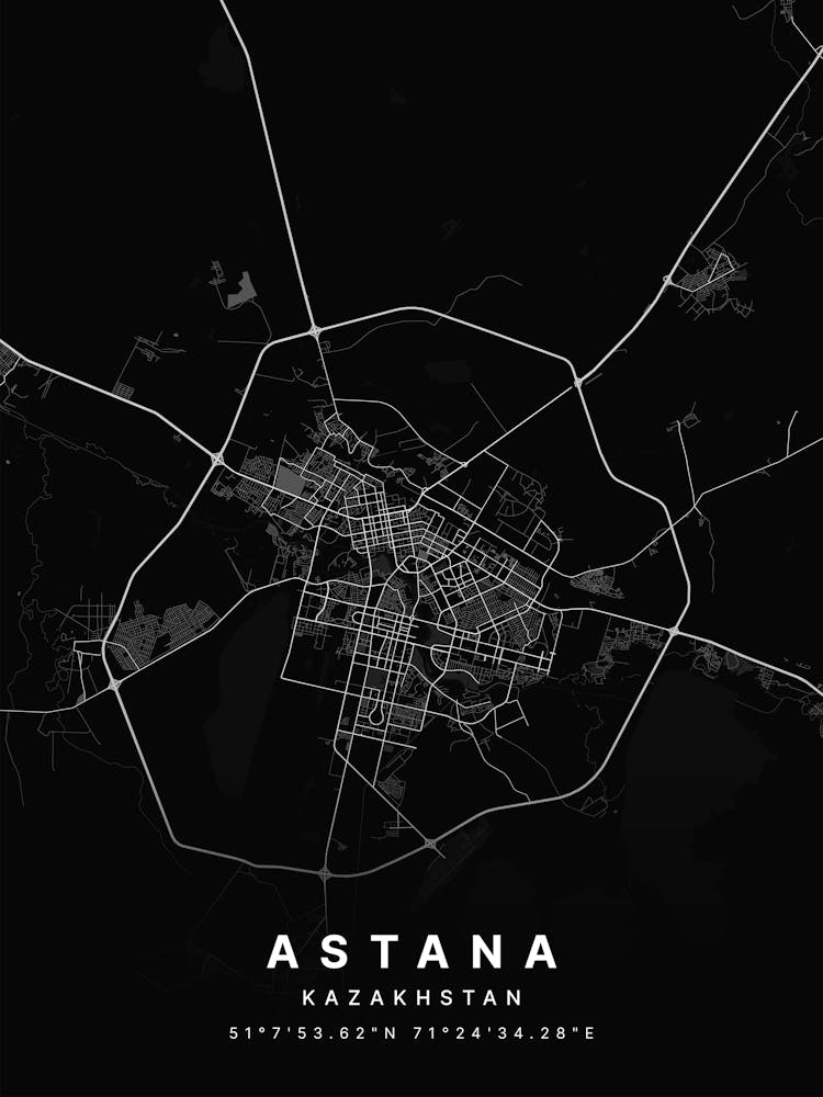 Astana Kazakhstan Black Map